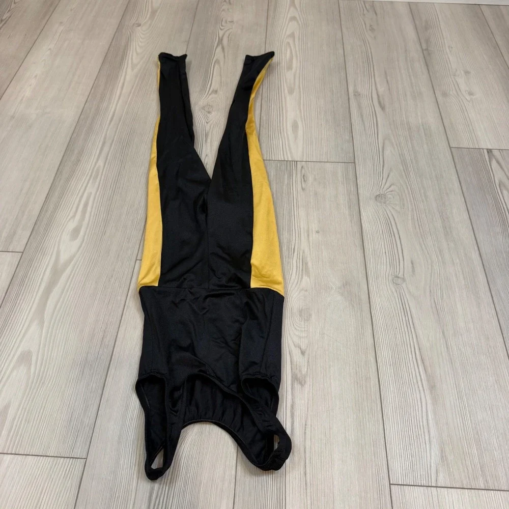 Weissman Girls Black Yellow Stripe Dance Unitard Jumpsuit 15471 SC Small Child